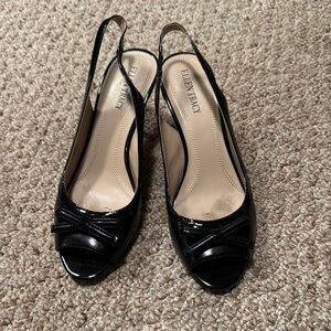 Ellen Tracy Black Patent Leather Slingback Heels